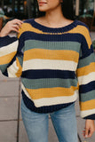 MQTIME  -  Color Block Round Neck Dropped Shoulder Sweater