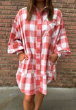 MQTIME  -  Plaid Collared Neck Long Sleeve Shirt Dress