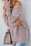 MQTIME  -  Cable Knit Lace Up V-Neck Sweater