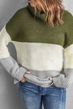 MQTIME  -  Color Block Turtleneck Long Sleeve Sweater