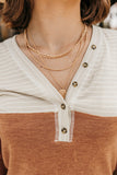 MQTIME  -  Color Block V-Neck Long Sleeve Top
