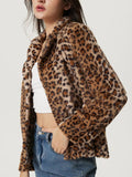MQTIME  -  Fuzzy Leopard Collared Neck Jacket
