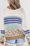 MQTIME  -  Leopard Striped Round Neck Crochet Knit Top