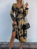 MQTIME  -   Printed Surplice Long Sleeve Midi Dress