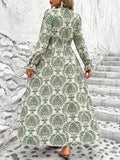 MQTIME  -  Smocked Printed V-Neck Flounce Sleeve Dress