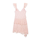 MQTIME  -  Women Sexy Pink Lace Dress V Neck Ruffle Sleeveless Mini Dress Summer Layered Mesh Dress Party Night Clubwear Fairy Dress