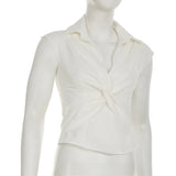 MQTIME  -  Women's Twist Design Sleeveless Crop Top with Side Zipper Turn-down Collar Blouse White Shirts Y2K Style Summer Fashion