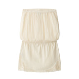  MQTIME  -  Sexy Strapless Tube Top Dress Romper Women Summer Drawstring Pleated Lace Trim Bodycon Jumpsuit Aesthetic Fairy Mini Robe