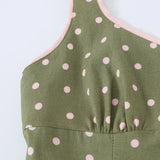  MQTIME  -  Women Polka Dot Cami Dress Summer Vintage Green Slip Midi Dresses French Style Button Up Split Elegant Beach Long Sun Dress