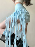 MQTIME  -  Women's Ruffle Asymmetrical Mesh Skirt Elegant Low Waist Tiered Layer Ribbon Mini Skirt Ladies Summer Bottoms Y2k Downtown Girl