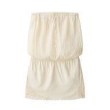  MQTIME  -  Sexy Strapless Tube Top Dress Romper Women Summer Drawstring Pleated Lace Trim Bodycon Jumpsuit Aesthetic Fairy Mini Robe