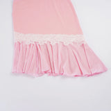  MQTIME  -  Women Pink Mesh Patchwork Midi Skirt Lace Trim Asymmetrical Hem Low Waist Elegant A Line Flowing Summer Beach Party Skirt Ladies