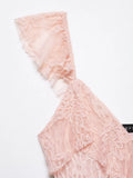 MQTIME  -  Women Sexy Pink Lace Dress V Neck Ruffle Sleeveless Mini Dress Summer Layered Mesh Dress Party Night Clubwear Fairy Dress