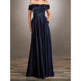 MQTIME  -  Dark Navy Bridesmaid Dress Satin Strapless Zipper Back Floor Length Wedding Party Gowns with Side Pockets