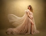 MQTIME  -  One Shoulder Split Maternity Dress for Photoshoot Tulle Long Women Gowns Pregnancy Babyshower Prom Champagne Evening Dresses