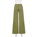  MQTIME  -  Women Mid Waist Wide Leg Pants Olive Green Cargo Style Loose Straight Leg Trousers Casual Streetwear Fashion Long Pants New
