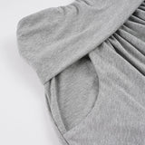  MQTIME  -  Women Elegant Grey Midi Skirt High Waist Elastic Waistband A-Line Pleated Flowy Pockets Skirts Casual Solid Soft Stretch Fabric