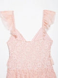 MQTIME  -  Women Sexy Pink Lace Dress V Neck Ruffle Sleeveless Mini Dress Summer Layered Mesh Dress Party Night Clubwear Fairy Dress