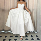 MQTIME  -  Elegant Strapless Maxi Dress Women's Prom Gown A-Line Robe Sexy Cleavage Chest Wrap Backless Party Long Dress Y2K Style