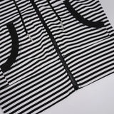  MQTIME  -  Women's Striped Crop Hoodie Zip Up Long Sleeve Casual Slim Fit Y2K Streetwear Hooded Sweatshirt Top with Drawstring Autumn
