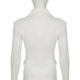 MQTIME  -  Women's Twist Design Sleeveless Crop Top with Side Zipper Turn-down Collar Blouse White Shirts Y2K Style Summer Fashion