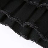 MQTIME  -  Women's Gothic Harajuku  Lace Up A-Line Ruffle Denim Skirt Black Asymmetric Layered Pleated Mini Skirt Y2K Punk Style Streetwear