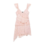 MQTIME  -  Women Sexy Pink Lace Dress V Neck Ruffle Sleeveless Mini Dress Summer Layered Mesh Dress Party Night Clubwear Fairy Dress