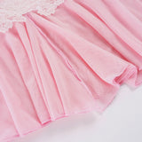  MQTIME  -  Women Pink Mesh Patchwork Midi Skirt Lace Trim Asymmetrical Hem Low Waist Elegant A Line Flowing Summer Beach Party Skirt Ladies