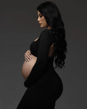 MQTIME  -  Maternity Dresses For Photoshoot Black Long Sleeve Backless Pregnancy Cut Out Maxi Gown Baby Shower Photography Pregnant Clothes