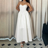 MQTIME  -  Elegant Strapless Maxi Dress Women's Prom Gown A-Line Robe Sexy Cleavage Chest Wrap Backless Party Long Dress Y2K Style