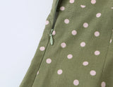  MQTIME  -  Women Polka Dot Cami Dress Summer Vintage Green Slip Midi Dresses French Style Button Up Split Elegant Beach Long Sun Dress