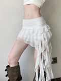 MQTIME  -  Women's Ruffle Asymmetrical Mesh Skirt Elegant Low Waist Tiered Layer Ribbon Mini Skirt Ladies Summer Bottoms Y2k Downtown Girl