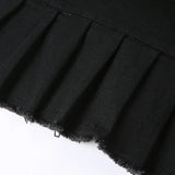  MQTIME  -  Women's Gothic Harajuku  Lace Up A-Line Ruffle Denim Skirt Black Asymmetric Layered Pleated Mini Skirt Y2K Punk Style Streetwear