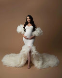 MQTIME  -  Ivory Mermaid Maternity Dresses for Photo Shoot Mixi Tulle Split Maternity Gowns Customized  Pregnancy Bathrobe Sleepwear