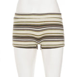  MQTIME  -  Women Striped Knit Mini Shorts Low Waist Bodycon Summer Beach Casual Elastic Slim Fit Stretchy Soft Lounge Hot Pants Bottoms New