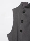  MQTIME  -  French Vintage Double Breasted Vest Women Elegant High Neck Sleeveless Jacket Chic Khaki Grey Slim Waistcoat Office Lady Tops 20