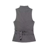  MQTIME  -  French Vintage Double Breasted Vest Women Elegant High Neck Sleeveless Jacket Chic Khaki Grey Slim Waistcoat Office Lady Tops 20