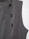  MQTIME  -  French Vintage Double Breasted Vest Women Elegant High Neck Sleeveless Jacket Chic Khaki Grey Slim Waistcoat Office Lady Tops 20