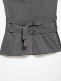  MQTIME  -  French Vintage Double Breasted Vest Women Elegant High Neck Sleeveless Jacket Chic Khaki Grey Slim Waistcoat Office Lady Tops 20