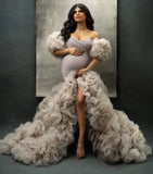 MQTIME  -  Plus Size Mermaid Maternity Robe for Photoshoot Off Shoulder Women Split Prom Dress Party Outfit Pregnancy Customized Babyshower