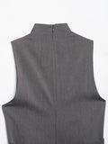  MQTIME  -  French Vintage Double Breasted Vest Women Elegant High Neck Sleeveless Jacket Chic Khaki Grey Slim Waistcoat Office Lady Tops 20