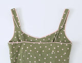  MQTIME  -  Women Polka Dot Cami Dress Summer Vintage Green Slip Midi Dresses French Style Button Up Split Elegant Beach Long Sun Dress