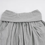  MQTIME  -  Women Elegant Grey Midi Skirt High Waist Elastic Waistband A-Line Pleated Flowy Pockets Skirts Casual Solid Soft Stretch Fabric