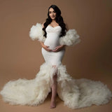 MQTIME  -  Ivory Mermaid Maternity Dresses for Photo Shoot Mixi Tulle Split Maternity Gowns Custom Made Bathrobe Sleepwear