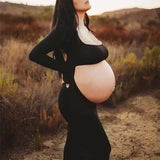 MQTIME  -  Maternity Dresses For Photoshoot Black Long Sleeve Backless Pregnancy Cut Out Maxi Gown Baby Shower Photography Pregnant Clothes