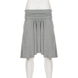  MQTIME  -  Women Elegant Grey Midi Skirt High Waist Elastic Waistband A-Line Pleated Flowy Pockets Skirts Casual Solid Soft Stretch Fabric