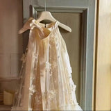 MQTIME  -  Fashion Baby Girl Princess Flower Tutu Dress Toddler Teens Child Tulle Sleeveless Bow Vestido Birthday Party Baby Clothes 2-12Y