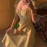 MQTIME  -  Is Tender Goose Yellow Girl's First Love One Shoulder A-type Large Swing Cotton Dress