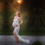MQTIME  -  Summer Maternity Photography Long Dress Off-the Shoulder Maternity Lace Dresses For Photo Shoot Front Slit