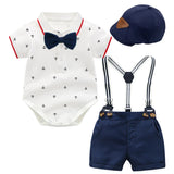 MQTIME  -  Baby Boy Clothes Suit with Hat Short Sleeves Boys Romper Outfits Cotton Set Printed Infant Kids Summer Clothing